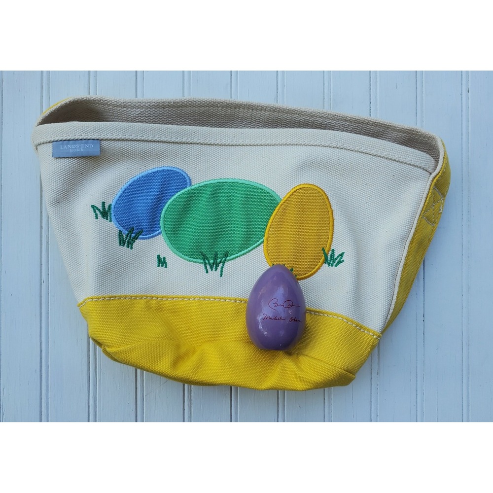 Lands End 2013 White House Easter Egg Roll Canvas Tote Bag and Purple Wood Egg